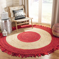 Jaipur Handloom- Red Cotton Rag Rugs Round Rug with Tassels for Living Room, dining room Circle Rugs 