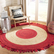 Jaipur Handloom- Red Cotton Rag Rugs Round Rug with Tassels for Living Room, dining room Circle Rugs 