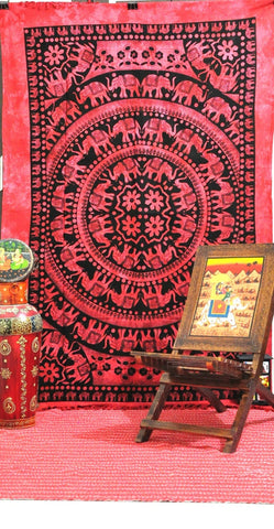 Red Elephant Mandala Tapestry Boho Psychedelic Tapestries Dorm Decor-Jaipur Handloom