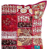 Red Embroidered Sofa Pillows in Square Shape Bohemian Patio Cushions-Jaipur Handloom