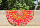 Red Mandala Round Wall Hanging Bohemian Wall Tapestries Soft Round Beach Towels-Jaipur Handloom