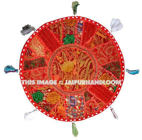 Red XL 32" Big Round Floor Pillow Cushion round seating Bohemian Patchwork floor cushion pouf Vintage Indian Foot Stool Bean Bag