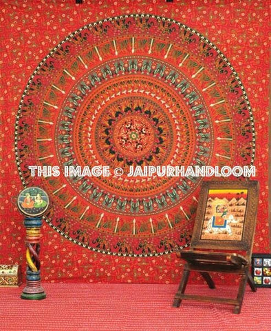 Red mandala tapestry cool elephant wall hanging tapestries beach blankets-Jaipur Handloom