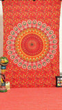 Red psychedelic dorm tapestry bohemian twin mandala bed cover blanket-Jaipur Handloom