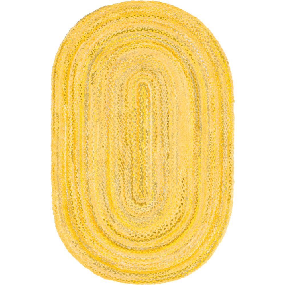 Reversible Yellow Chindi 5' X 7' Oval Area Rug for Bedroom & Kids Room