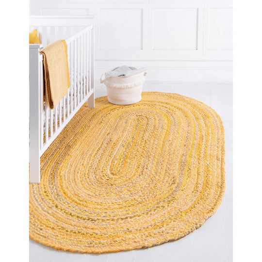 Reversible Yellow Chindi 5' X 7' Oval Area Rug for Bedroom & Kids Room