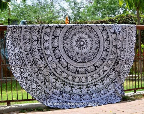 Round Beach Throw Blanket Bohemian Round Mandala Tapestry Wall Decor-Jaipur Handloom