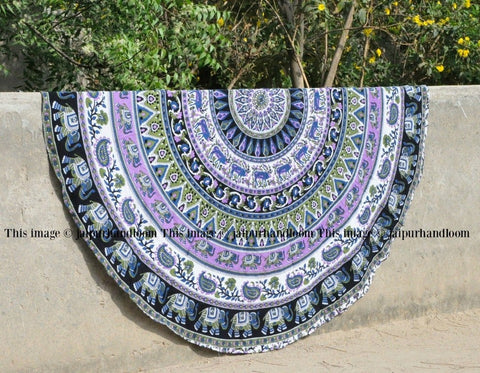 Round Beach Towels Cotton Mandala Bedspread Dorm Room Wall Tapestry-Jaipur Handloom