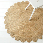 Round Jute Scallop Braided Handmade Boho Chic Rug, Customize Size & Shape.