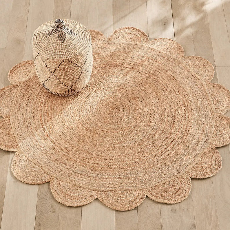 Round Jute Scalloped Rugs, Customize in Any Size & Shape