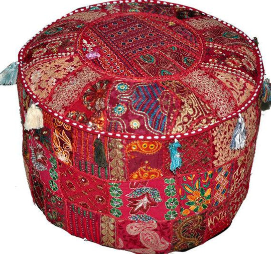 Round Ottoman Pouf  in Burgundy pouffe pouffes