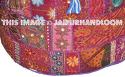 Round Ottoman Pouf in Purple stool chair pouffe pouffes-Jaipur Handloom