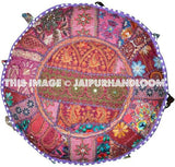 Round Ottoman Pouf in Purple stool chair pouffe pouffes-Jaipur Handloom