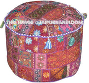 Round Ottoman Pouf in Purple stool chair pouffe pouffes-Jaipur Handloom