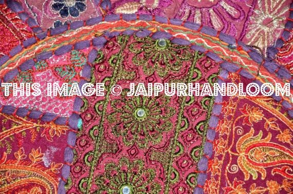 Round Ottoman Pouf in Purple stool chair pouffe pouffes-Jaipur Handloom