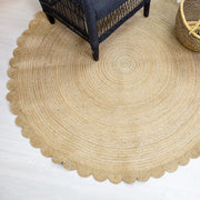 Round Scalloped Jute Rug, Jute Scallop Boho Decor Handmade Rug