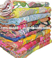 SET of 10 Kantha Quilts, Wholesale Set of 10 Floral Kantha Blanket, Twin Kantha Throw, Decorative Curtains in Floral Pattern-Jaipur Handloom