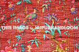 Sari Indian Quilt floral Kantha Quilt Birds Quilted Bedspreads, Throws, Ralli, Gudari Handmade Tapestery REVERSIBLE Bedding in floral-Jaipur Handloom