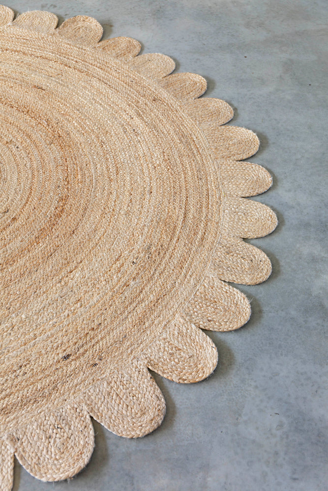 Scallop Round Jute Rug, Bohemian Rug, Natural Eco Friendly Rug