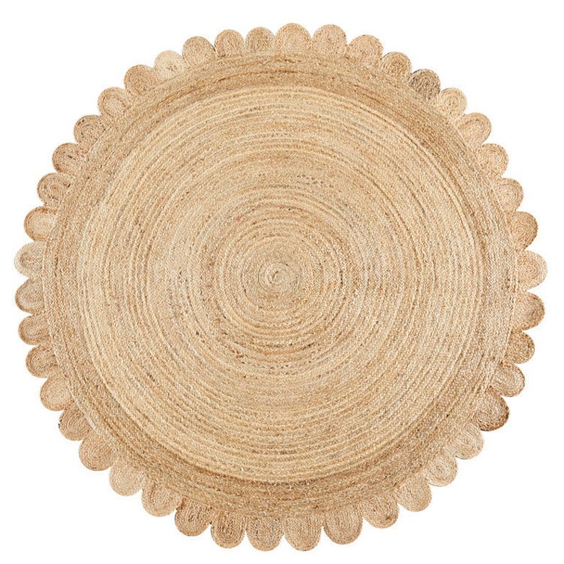Scallop Round Jute Rug, Bohemian Rug, Natural Eco Friendly Rug Boho Decor Rug, Area Rug, Handwoven Jute Rug, Custom Rug, Decorative Rug