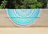 Sea Green Ombre Mandala Roundie Beach Throw Beach Towel-Jaipur Handloom