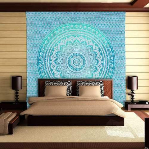 Sea Green Summer Beach Throw Blanket Cool Dorm Room Tapestries-Jaipur Handloom