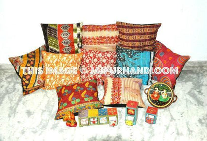 Set Of 10 Pillow Cover Vintage Kantha Decorative throw Pillow for sofa couch-Jaipur Handloom