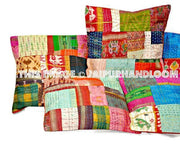 Set Of 5 patchwork kantha Pillow 5 pc indian silk sari Kantha Decorative throw Pillow-Jaipur Handloom