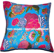Set of 2 turquoise cushions decorative kantha throw pillows-Jaipur Handloom