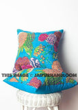Set of 2 turquoise cushions decorative kantha throw pillows-Jaipur Handloom
