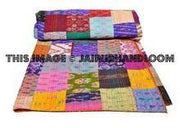 Silk Kantha Quilt in Queen, Multicolor Patola Kantha Bedspread-Jaipur Handloom