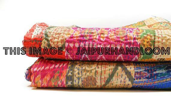 Silk Patola Kantha Gudri Queen Kantha Quilt Patchwork Kantha Bedding
