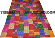 Silk Sari Patola Kantha Quilt Queen Kantha Bedding Bedspread-Jaipur Handloom