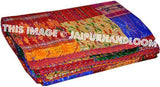 Silk Sari Patola Kantha Quilt Queen Kantha Bedding Bedspread-Jaipur Handloom