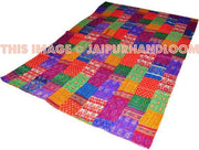 Silk Sari Patola Kantha Quilt Queen Kantha Bedding Bedspread-Jaipur Handloom