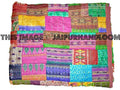 Silk Sari Patola Kantha Quilt Queen Kantha Bedding Bedspread-Jaipur Handloom