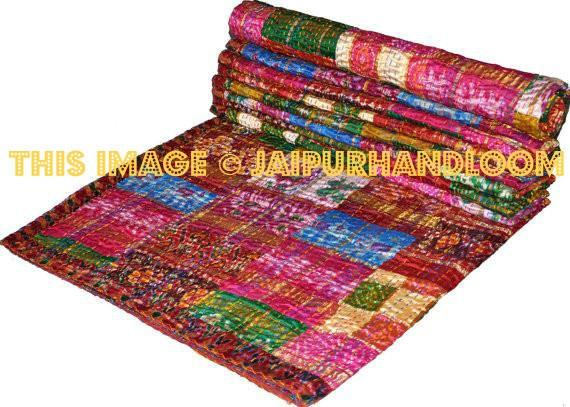Silk Sari kantha Patola Blanekt vintage kantha throw blankets