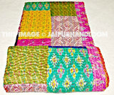 Silk patola Indian Sari kantha quilt Sofa Cover Queen Cotton Kantha Blanket Bedding-Jaipur Handloom