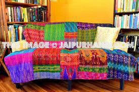 Silk patola Indian Sari kantha quilt Sofa Cover Queen Cotton Kantha Blanket Bedding-Jaipur Handloom