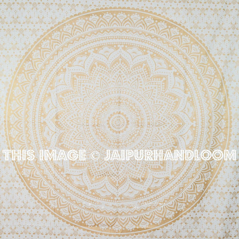 Small Golden Color Floral Trippy Ombre Medallion Mandala Wall Tapestry-Jaipur Handloom