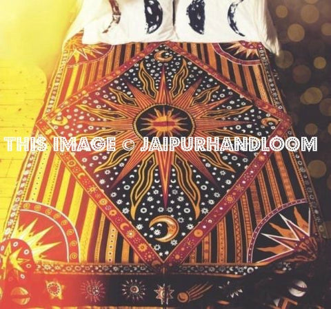 Small Multi Celestial Sun Moon Stars Wall Tapestry, Hippie Bedspread-Jaipur Handloom