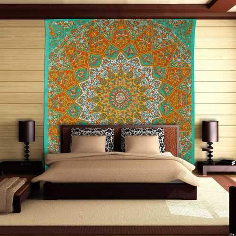 Star Mandala Tapestry Orange Tapestry Wall Hanging
