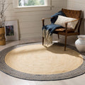 Striped Pattern Hand Braided 8 Feet Round Jute Rugs for Living Room & Bedroom | Jaipur Handloom