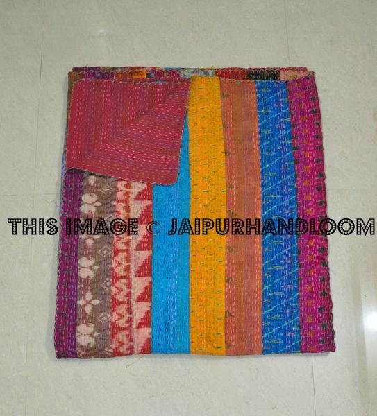 Stripes Unique vintage silk patola sari kantha quilt throw blankets