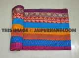 Stripes Unique vintage silk patola sari kantha quilt throw blankets
