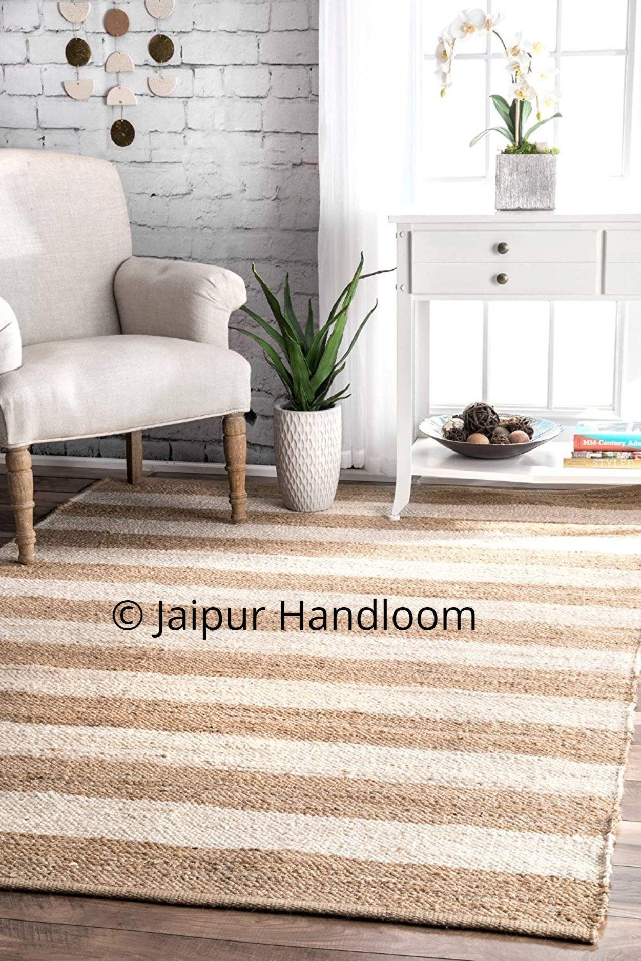 Natural Jute Braided Rugs Indian Hand Woven Floor Mat 2X8 ft-Jaipur Handloom
