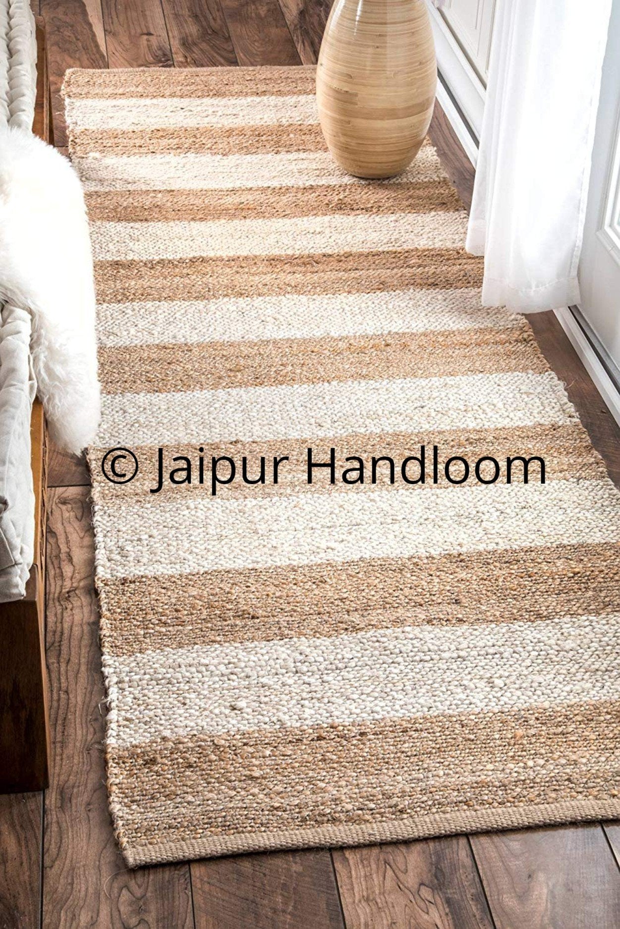 Natural Jute Braided Rugs Indian Hand Woven Floor Mat 2X8 ft-Jaipur Handloom
