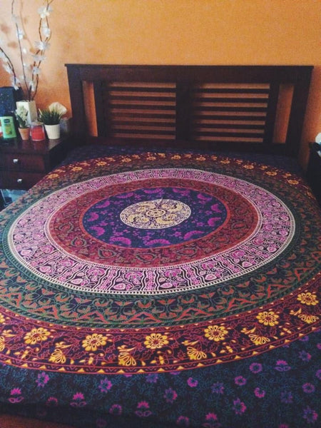 Summer Blanket for Beach Indian Twin Bedspread Hippie Mandala Wall Hanging-Jaipur Handloom