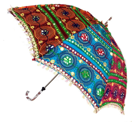 Sun Protection Women Umbrella Indian Handmade Patchwork Parasol Wedding Decor Umbrella - 10 pcs Wholesale Lot Embroidery Umbrella-Jaipur Handloom