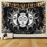 Sun and Moon Tapestry Mystic Fractal Faces Tapestry
